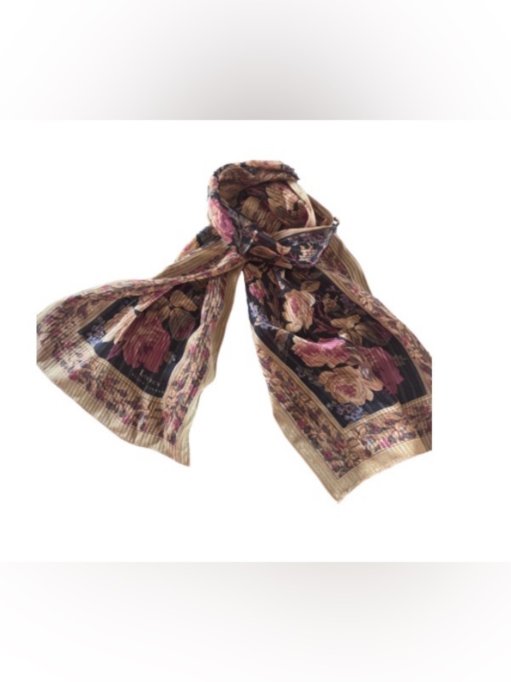 Lauren Ralph Lauren Floral Border Scarf in Black, Pink and Gold Tones - Picture 4 of 7